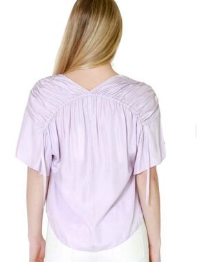 Vince Women's Silk Purple Ruching Flutter-Sleeve Blouse Top Size M Short Sleeve